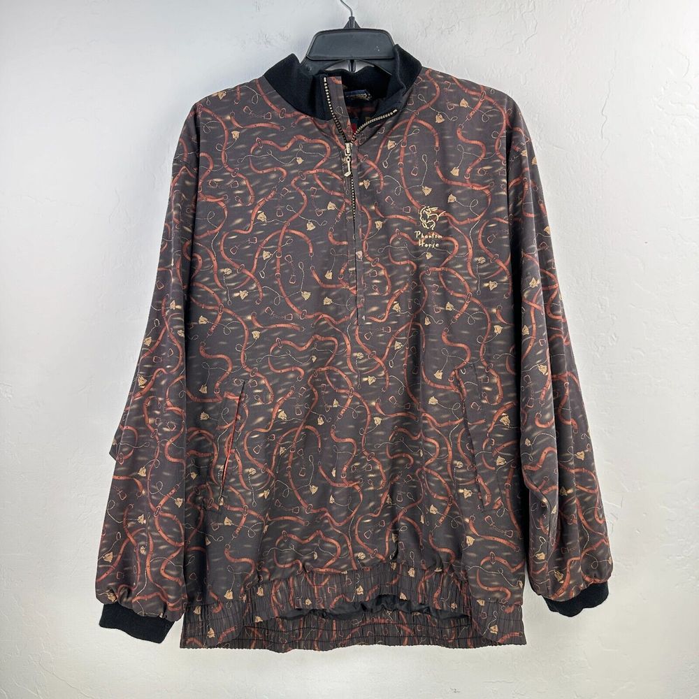 Vtg Sunice Jacket‎ Men L Black Brown Phantom Horse Half Zip Crew Neck 90s Golf